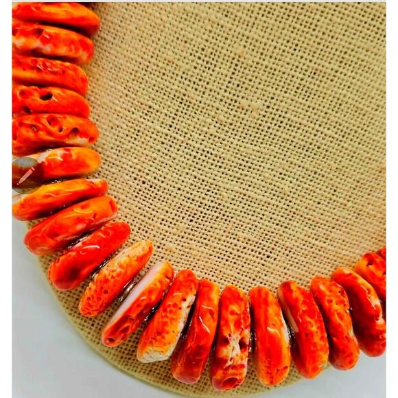 Orange Spiny Oyster Grad. Button Beads Sterling Artisan Necklace NWT - Picture 3 of 11
